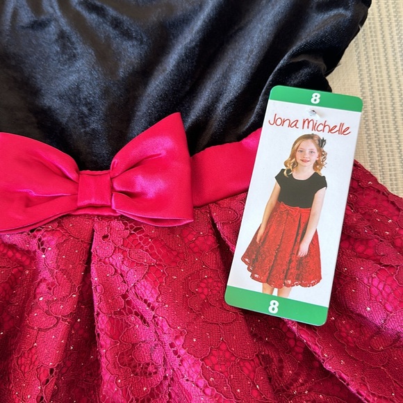 NWT Holiday dress - girls size 8.  Ruby red and black with bow in back. - Picture 3 of 5